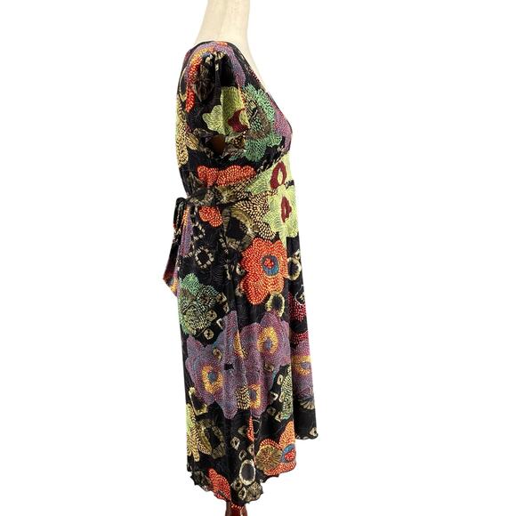 Endless Knot Art V Neck Fit Flare Abstract Floral Flutter Sleeve Dress Womens L - Picture 2 of 16